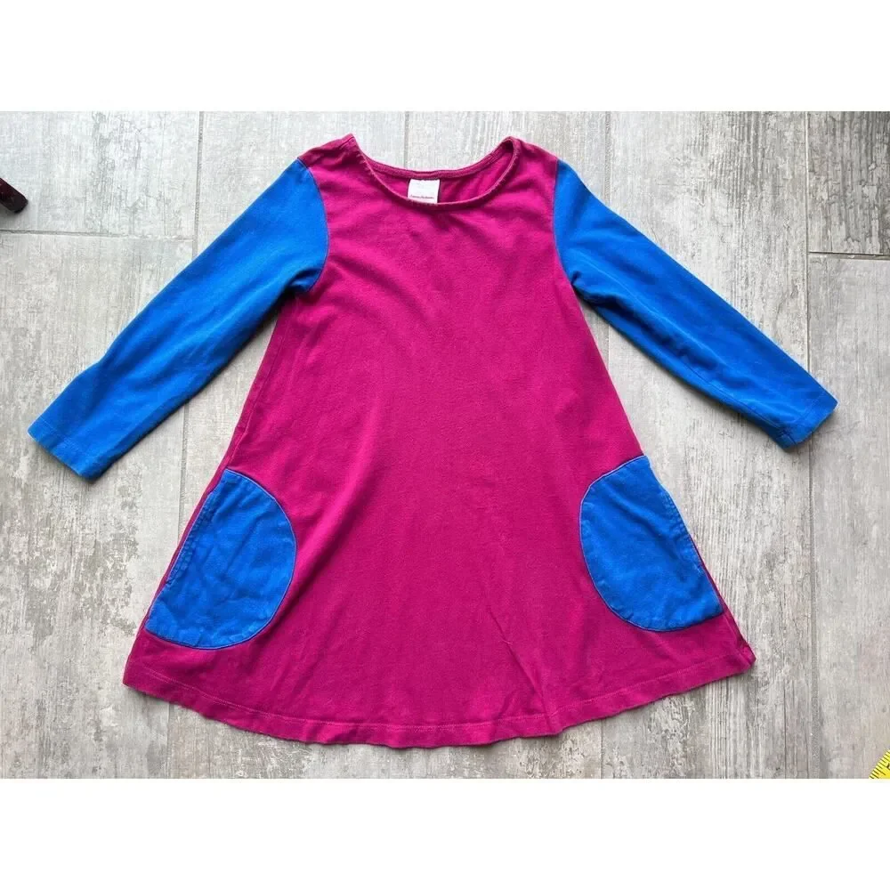 HANNA ANDERSSON Girls Long Sleeve Pink Blue 100% Cotton Dress Casual Everyday 4